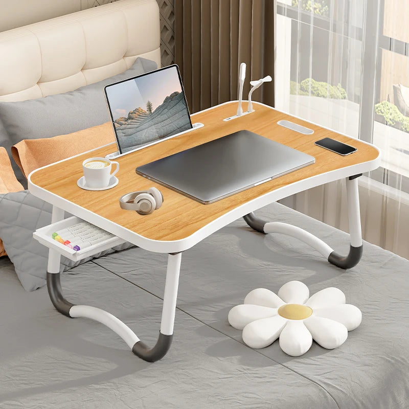 Portable Laptop Desk with USB Light, Small Fan, Cup Holder, Tablet Slot, and Lifting Handle - Foldable Laptop Table for Working,