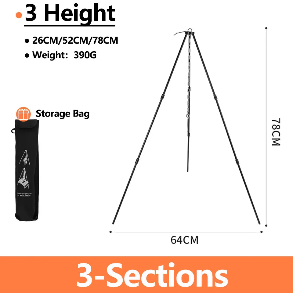 Camping Campfire Tripod for Hanging Pot Outdoor Cookware Picnic Cooking Pot Grill Rack Barbecue Support Aluminum Alloy Tripod