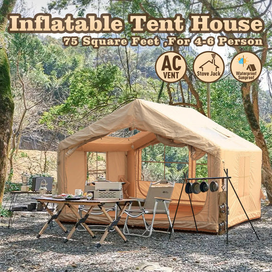 75 Square Feet Inflatable Tent with Chimney Stack,Thickened Waterproof Fabric Air Tent for Camping,Windproof