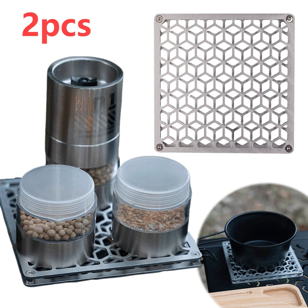 WELLHIKE Double Layer Camping Insulation Mat Aluminum Alloy Outdoor Square Coaster Metal Tableware Mat Supplies for Hot Dish Pot