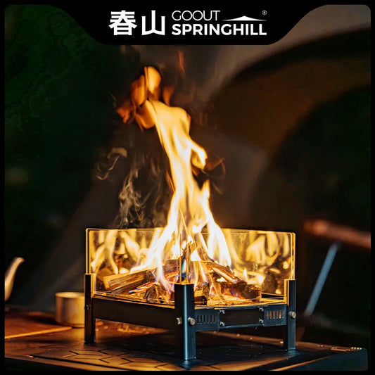 Goout Springhill Outdoor Camping Fire Viewing Fireplace Outdoor Glass Burning Table Folding Wood Stove Campfire Camping Heating