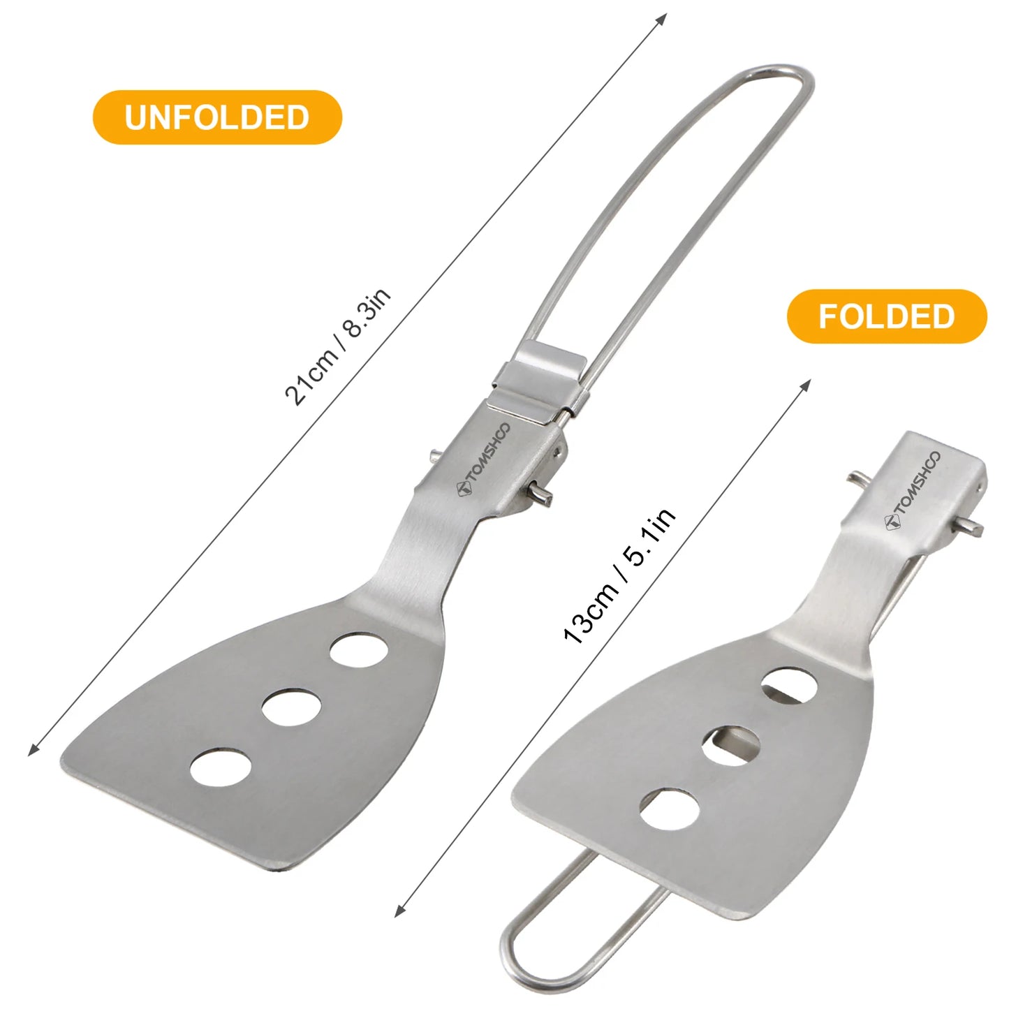 Tomshoo Stainless Steel Folding Spatula Turner for Outdoor Camping Hiking BBQ Picnic Cooking Mini Pancakes Bread Steak Flat