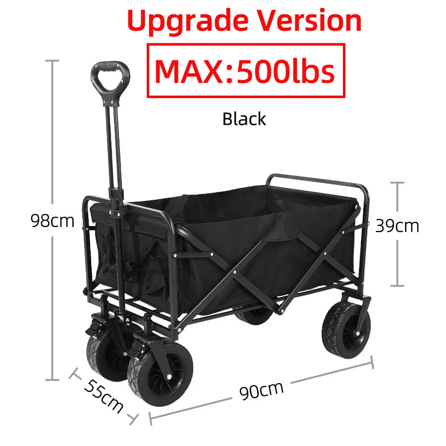 Collapsible Folding Utility Beach Cart Wagon Heavy Duty Large Capacity Fold Wagon Ourdoor Trolley Portable Garden Camping Cart