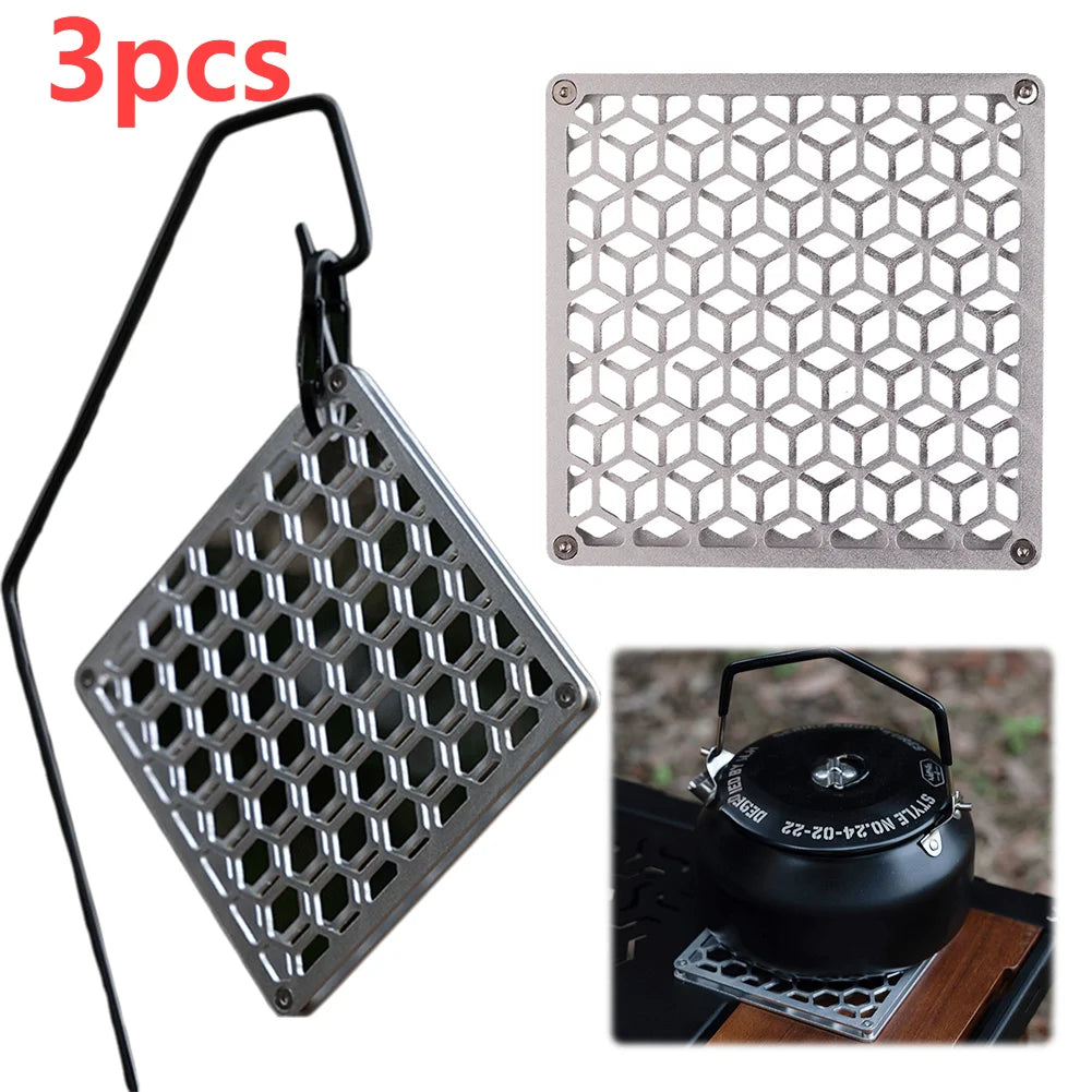 WELLHIKE Double Layer Camping Insulation Mat Aluminum Alloy Outdoor Square Coaster Metal Tableware Mat Supplies for Hot Dish Pot