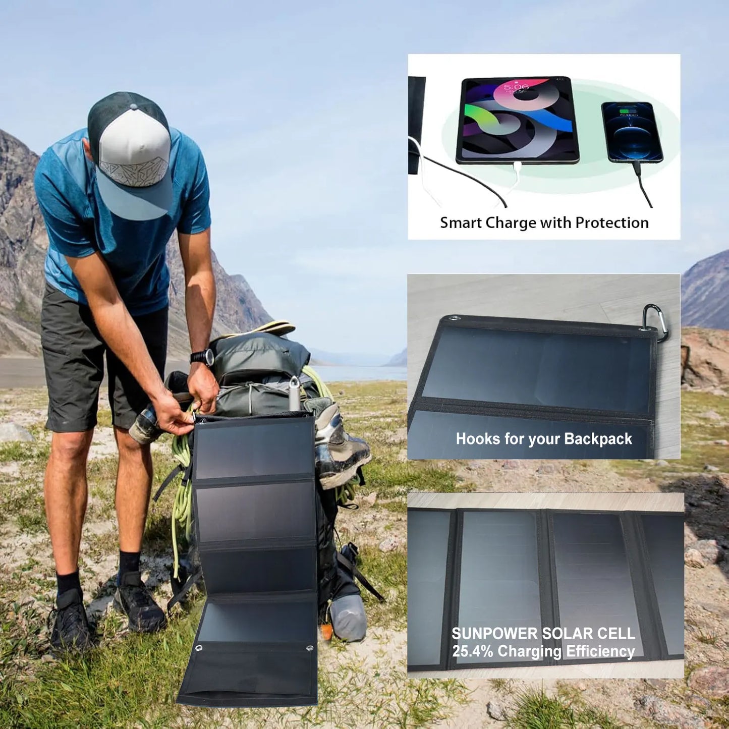 28W Portable Solar Panel 5VFolding Solar Panel 2 USB Ports Phone Charger with SunPower Solar Cell for mobilephone Camping Hiking
