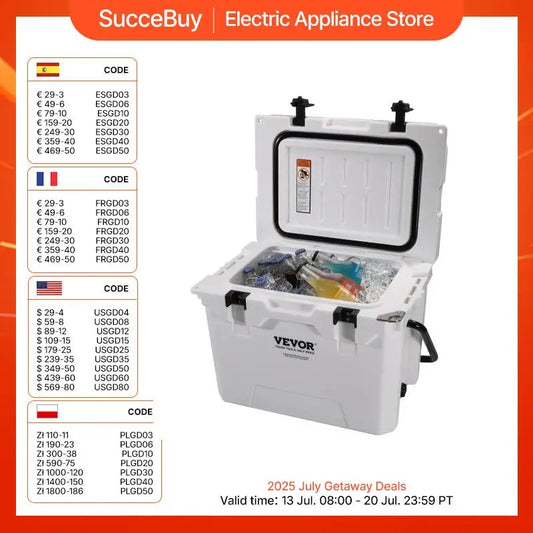 SucceBuy 25/33/45/52QT Hard Cooler Insulated Portable Large Capacity Ice Chest Cooling Box for Family Outdoor Camping Activities