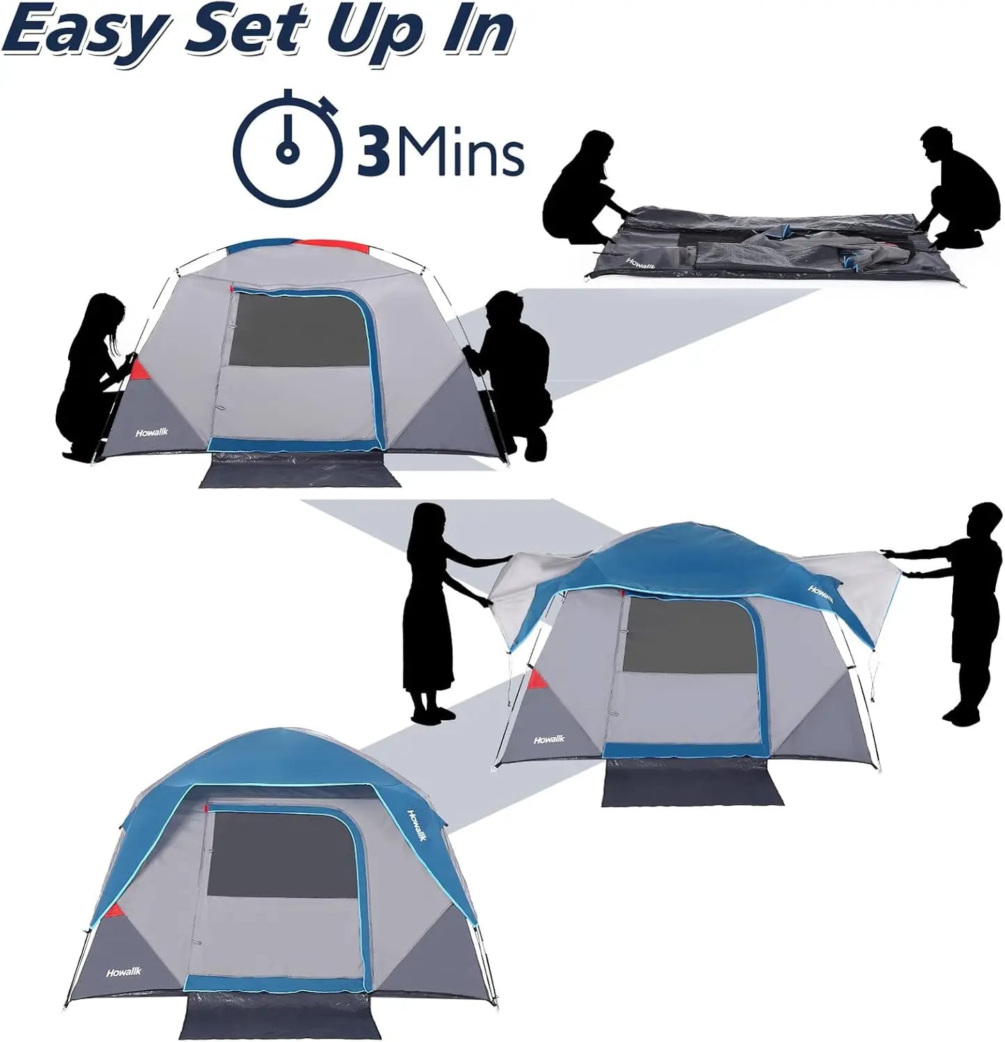 Camping Tent Easy Set up Outdoor Camping Tent 4 Person and 6 Person for Hiking Backpacking Traveling Outdoor 2.8ft (L) x 7ft (W)