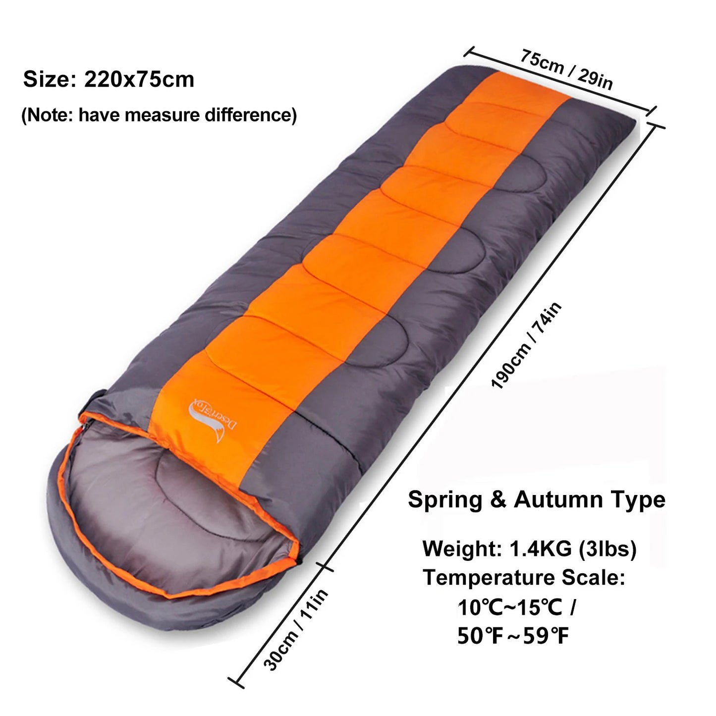 Desert&Fox Camping Sleeping Bag Lightweight 4 Season Warm & Cold Envelope Backpacking Sleeping Bag for Outdoor Traveling Hiking