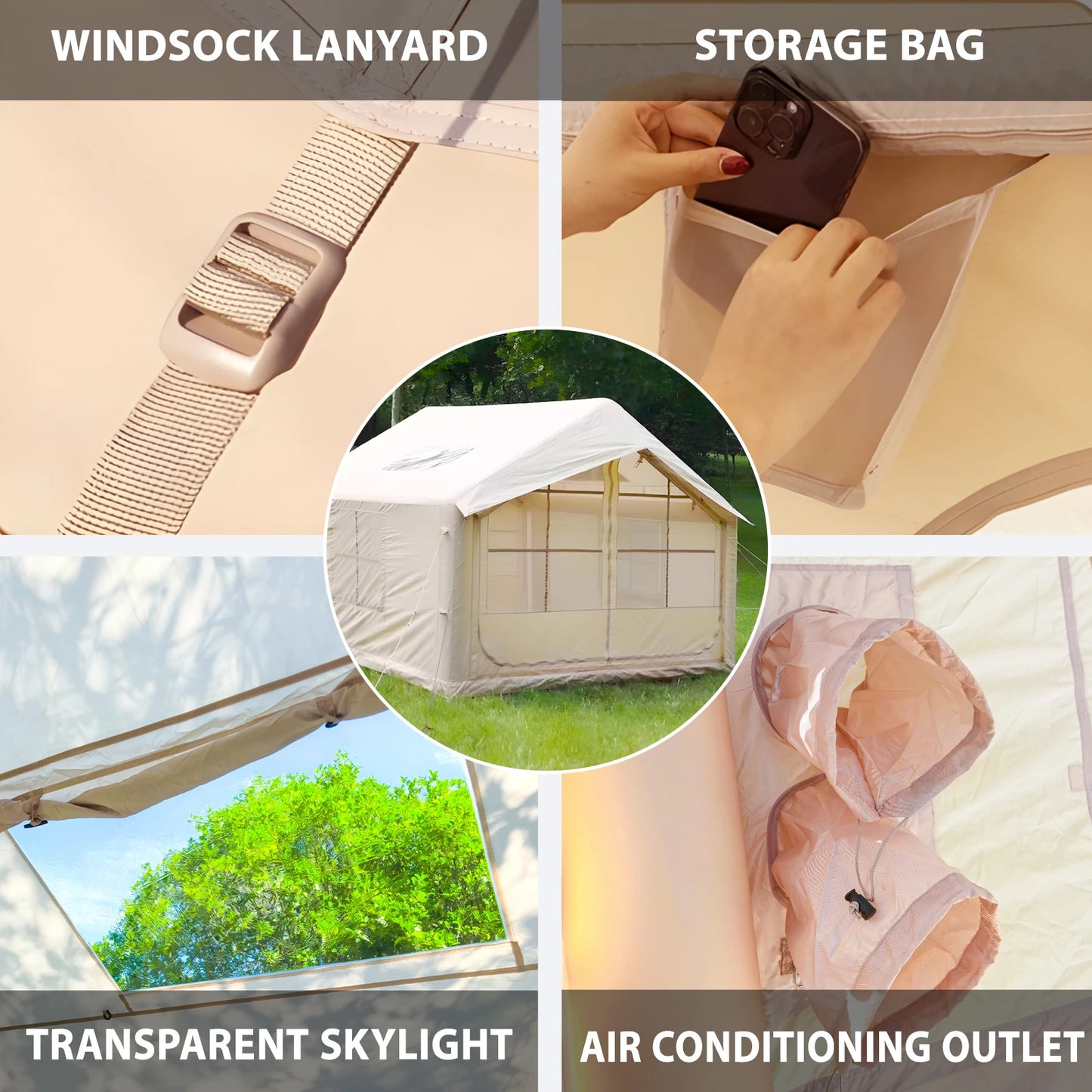 75 Square Feet Inflatable Tent with Chimney Stack,Thickened Waterproof Fabric Air Tent for Camping,Windproof