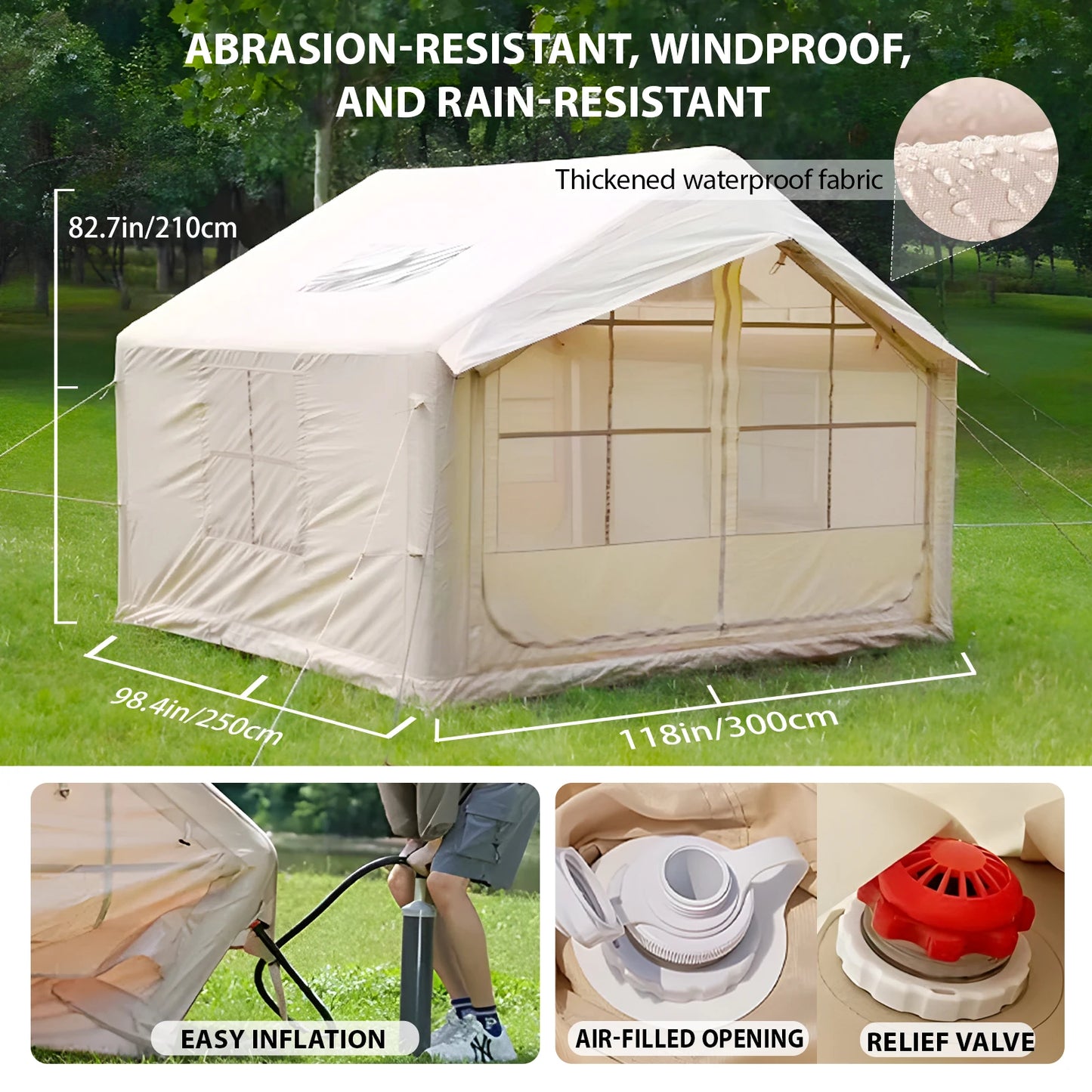 75 Square Feet Inflatable Tent with Chimney Stack,Thickened Waterproof Fabric Air Tent for Camping,Windproof