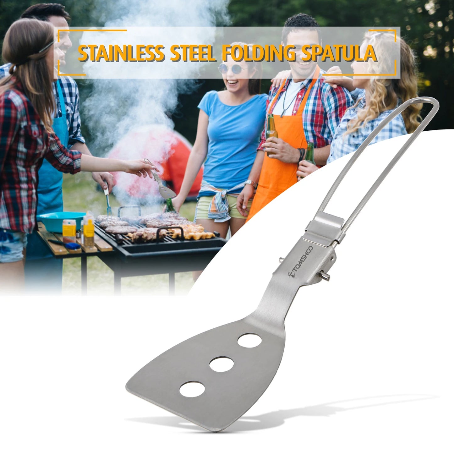 Tomshoo Stainless Steel Folding Spatula Turner for Outdoor Camping Hiking BBQ Picnic Cooking Mini Pancakes Bread Steak Flat