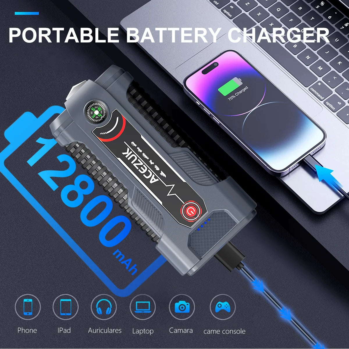 12V Portable Car Jump Starter Automatic Battery Booster Charger