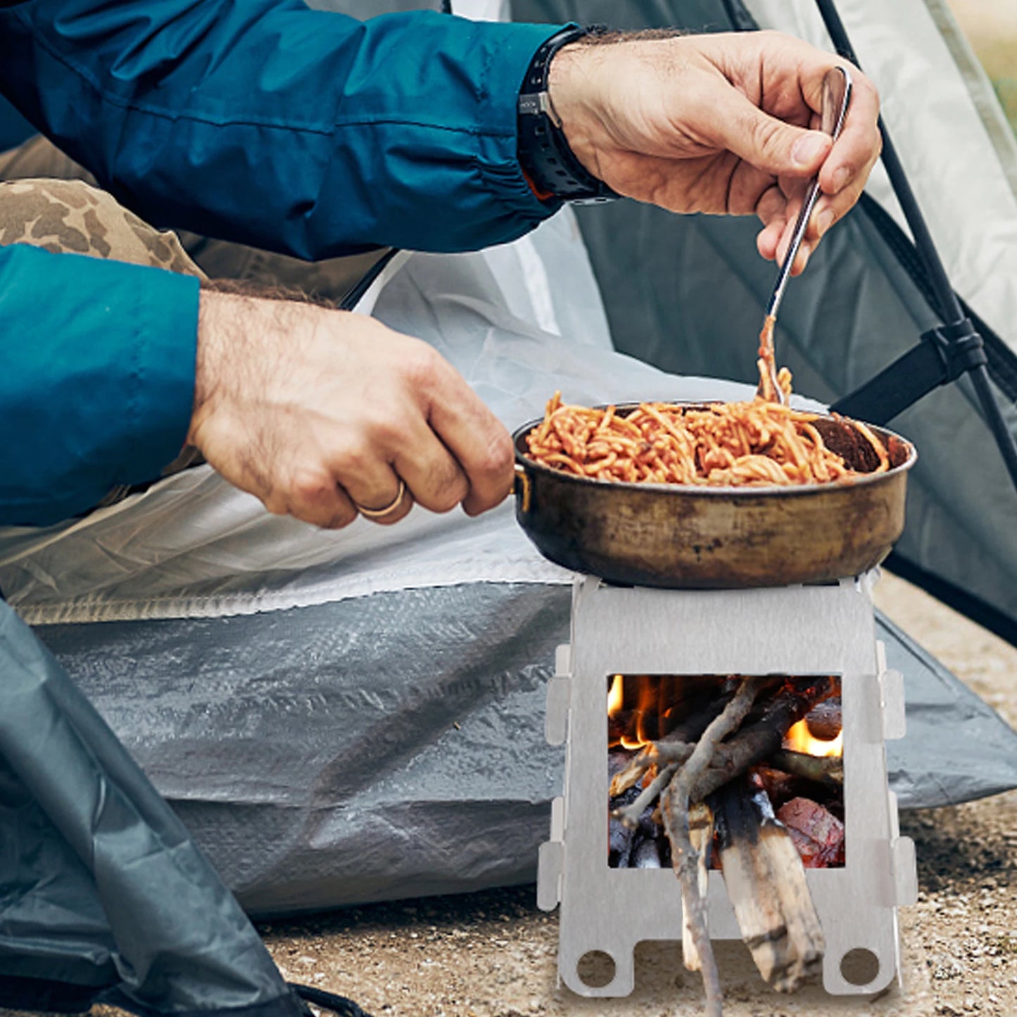 Camping Furnace Wood Stove Alcohol Stove Stainless Steel Portable Camping Stove Outdoor Stove Camping Equipment Cooking Hiking