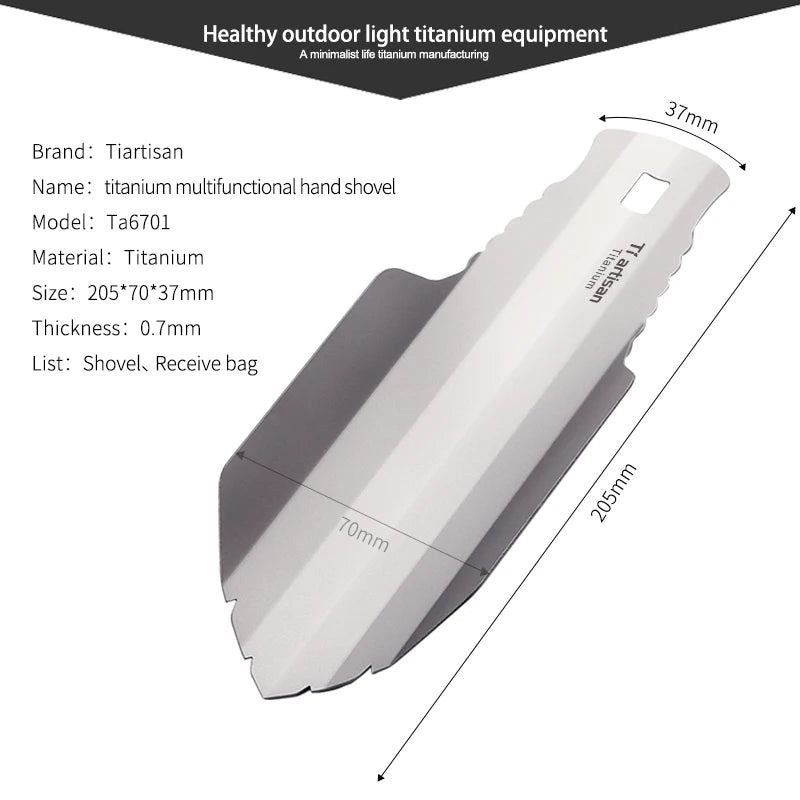 Tiartisan Titanium Corrosion-resistant Garden Hand Shovel Outdoor Camping Hiking Backpacking Mini Ultralight Portable Trowel