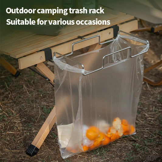 Outdoor Trash Rack Portable Camping Stainless Steel Folding Garbage Rack Garbage Storage Holder Trash Plastic Bag Shelf Rack