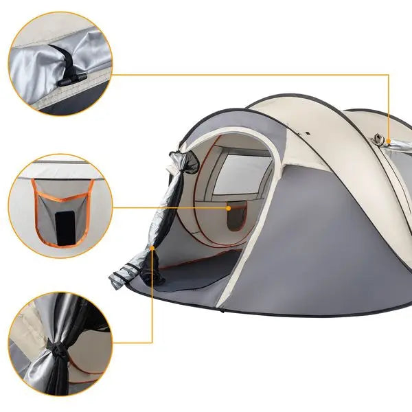 Camping Tent Boat Speed Open 3-4 People Coffee Fiber Pole Polyester Fabric 110.24*39.37*47.24 inch Family/Friends Party Camping