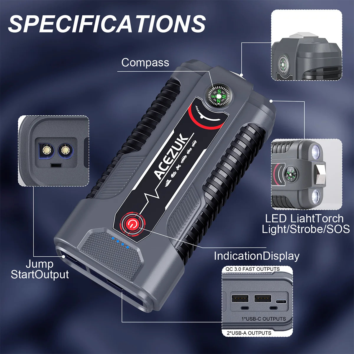 12V Portable Car Jump Starter Automatic Battery Booster Charger