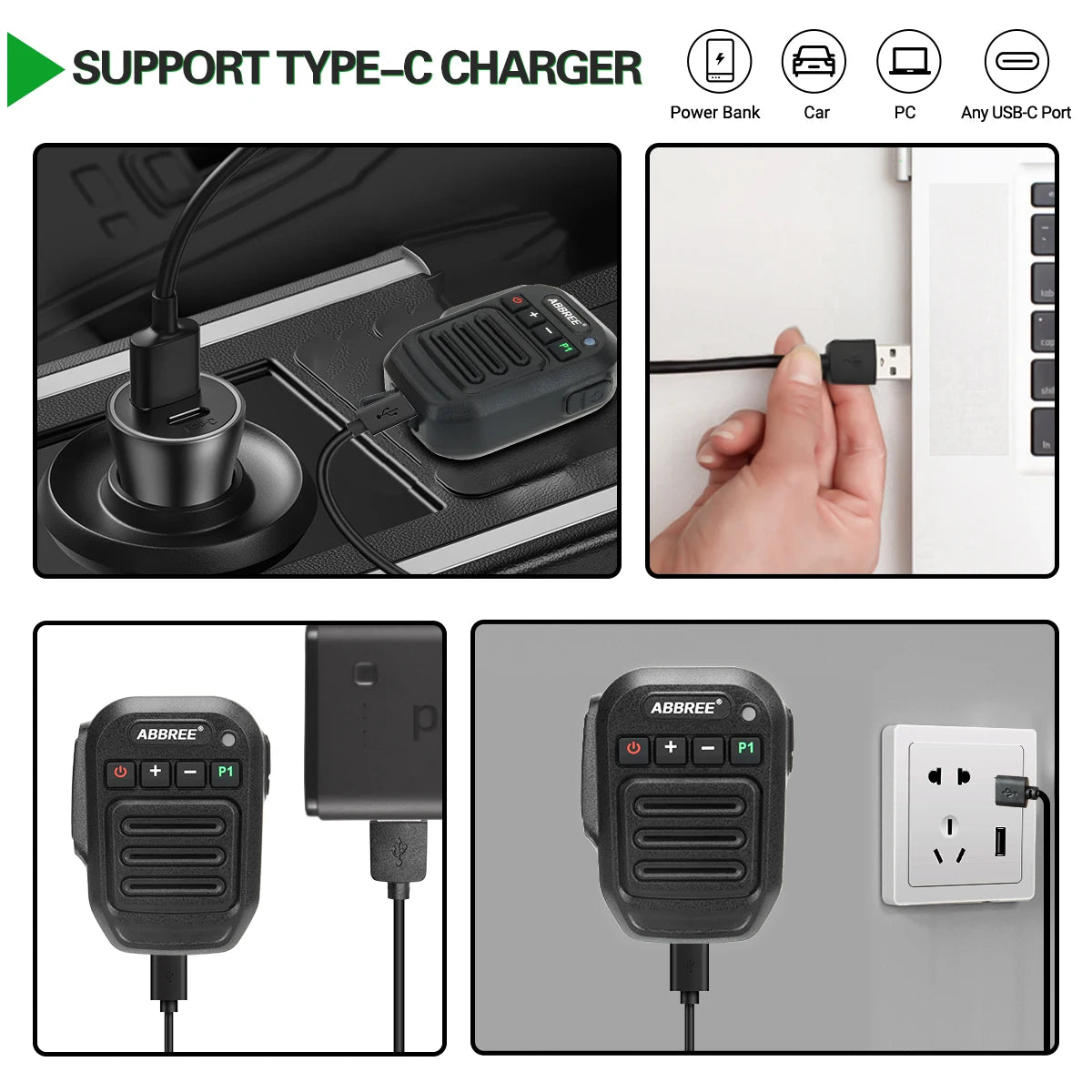 ABBREE Wireless Bluetooth Speaker Microphone Handheld Mic Type-C High Power Baofeng UV-5RH 21 Quansheng UV-K5(8) Walkie Talkie