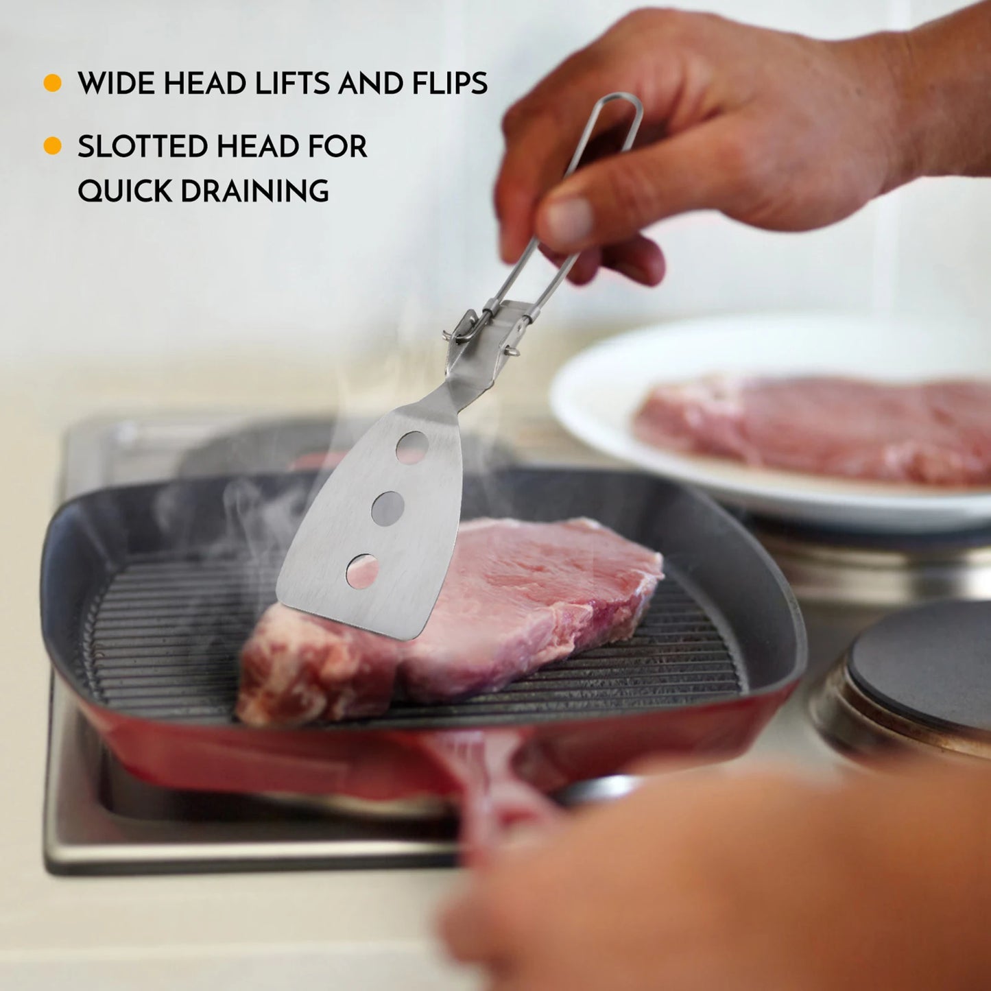 Tomshoo Stainless Steel Folding Spatula Turner for Outdoor Camping Hiking BBQ Picnic Cooking Mini Pancakes Bread Steak Flat