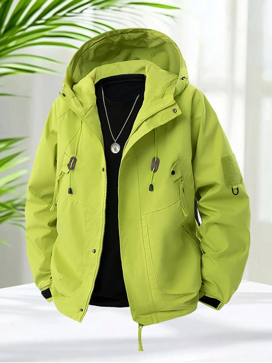 Hiking Jacket Men Waterproof Lightweight Hooded Full Zip Jacket Outdoor Coat Spring Autumn for Trekking Camping Fishing Wear