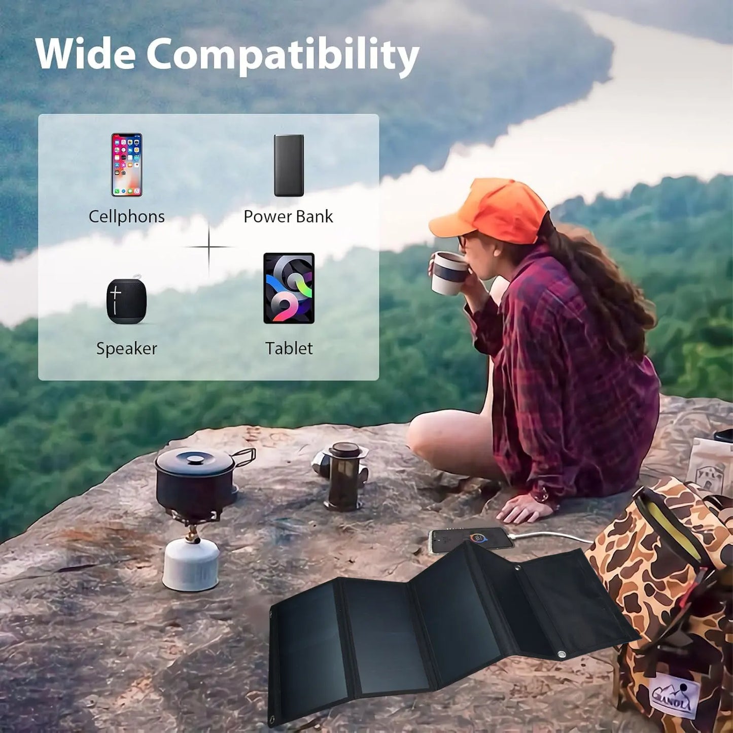 28W Portable Solar Panel 5VFolding Solar Panel 2 USB Ports Phone Charger with SunPower Solar Cell for mobilephone Camping Hiking