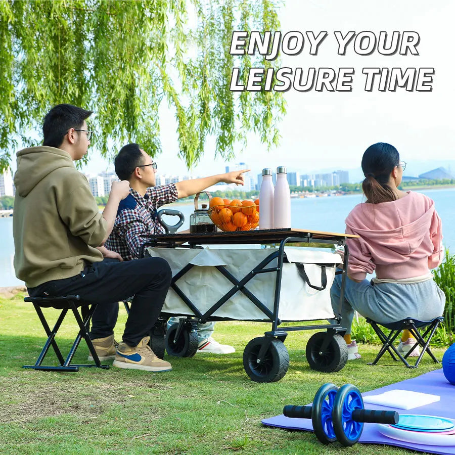 Collapsible Folding Utility Beach Cart Wagon Heavy Duty Large Capacity Fold Wagon Ourdoor Trolley Portable Garden Camping Cart