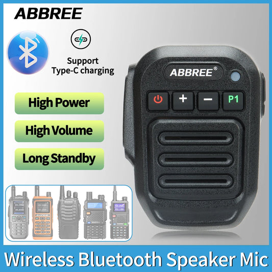 ABBREE Wireless Bluetooth Speaker Microphone Handheld Mic Type-C High Power Baofeng UV-5RH 21 Quansheng UV-K5(8) Walkie Talkie